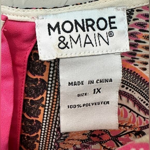 MONROE & MAIN | Vintage Boho Paisley Blouse Button Back Tunic Top | 1X - Picture 7 of 9